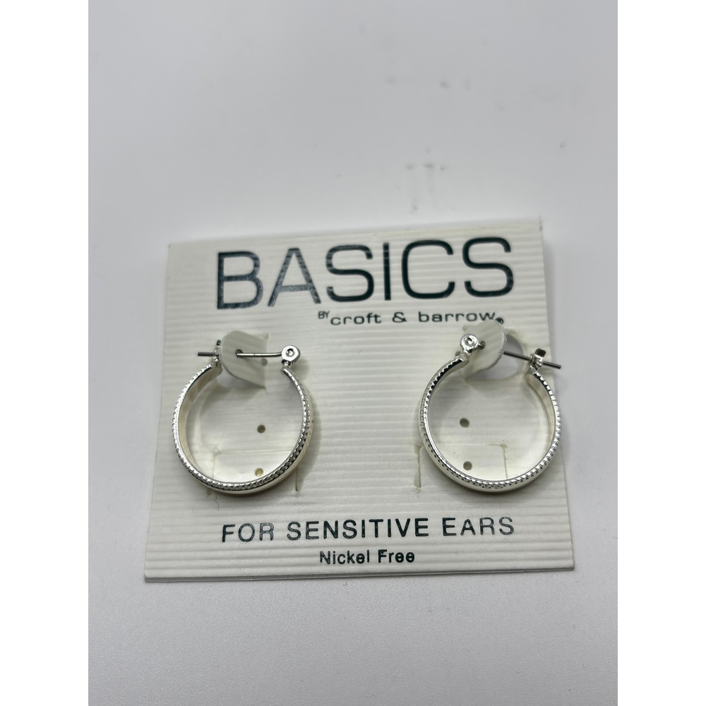 Croft & Barrow Hoop Earrings Womens OS Silver Tone Textured Sensitiveā Ears